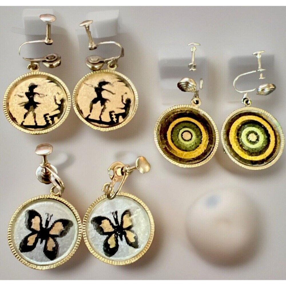 3 Pairs of Vari Vue 1960's Vintage Clip On Earrings